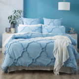 Moroccan 100% Cotton  Vintage washed Tufted Quilt / Duvet cover set Queen Sky