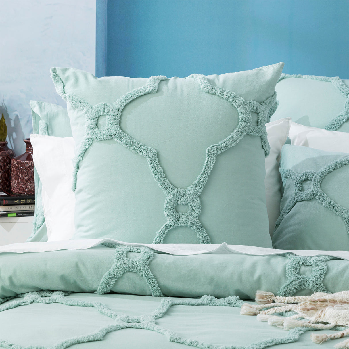 Moroccan Cotton  Vintage  Tufted  European P/Case Sage