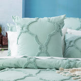 Moroccan 100% Cotton  Vintage washed Tufted Quilt / Duvet cover set King Sage