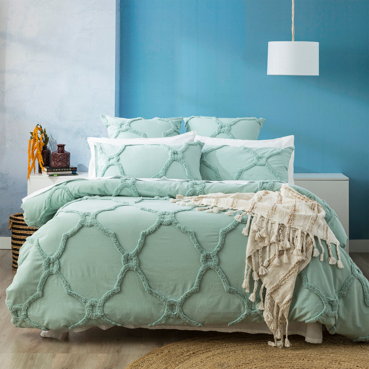 Moroccan Cotton  Vintage  Tufted  European P/Case Sage