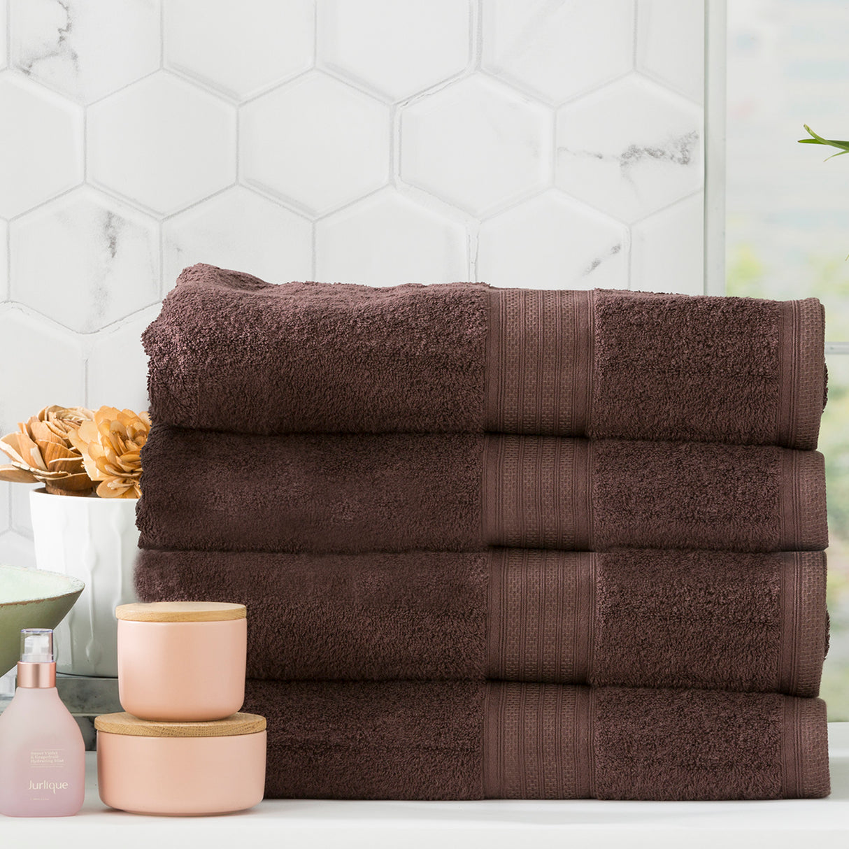 Renee Taylor Stella 650 GSM Super Soft Bamboo Cotton 4 Piece Bath Towel Cocoa