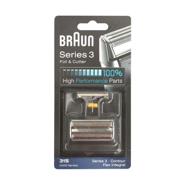 Braun 31S Multi Silver Combipack for Series 5, 6, 7 shavers; includes twin foils and integrated cutter for a close shave.