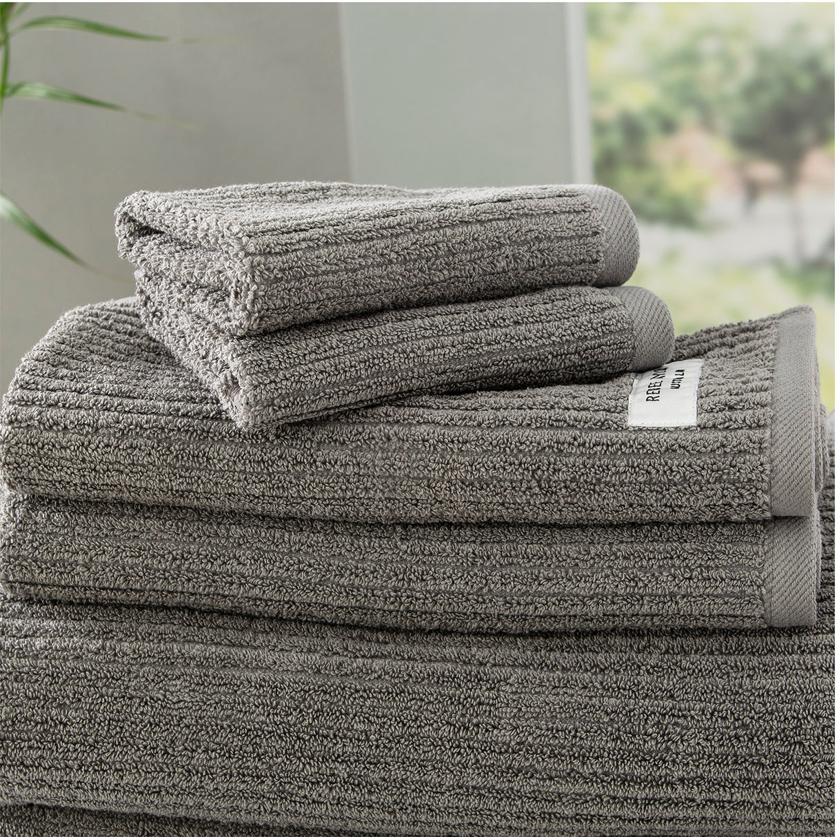 Renee Taylor Cobblestone 650 GSM Cotton Ribbed Towel Packs 7 Piece Granite