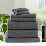 Renee Taylor Cobblestone 650 GSM Cotton Ribbed Towel Packs 7 Piece Platinum