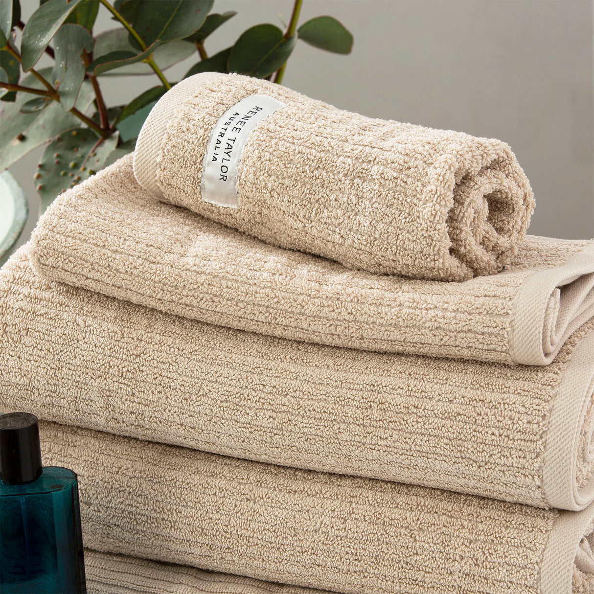 Renee Taylor Cobblestone 650 GSM Cotton Ribbed Towel Packs 5 Piece Stone