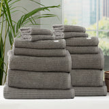 Renee Taylor Cobblestone 650 GSM Cotton Ribbed Towel Packs 14 Piece Granite