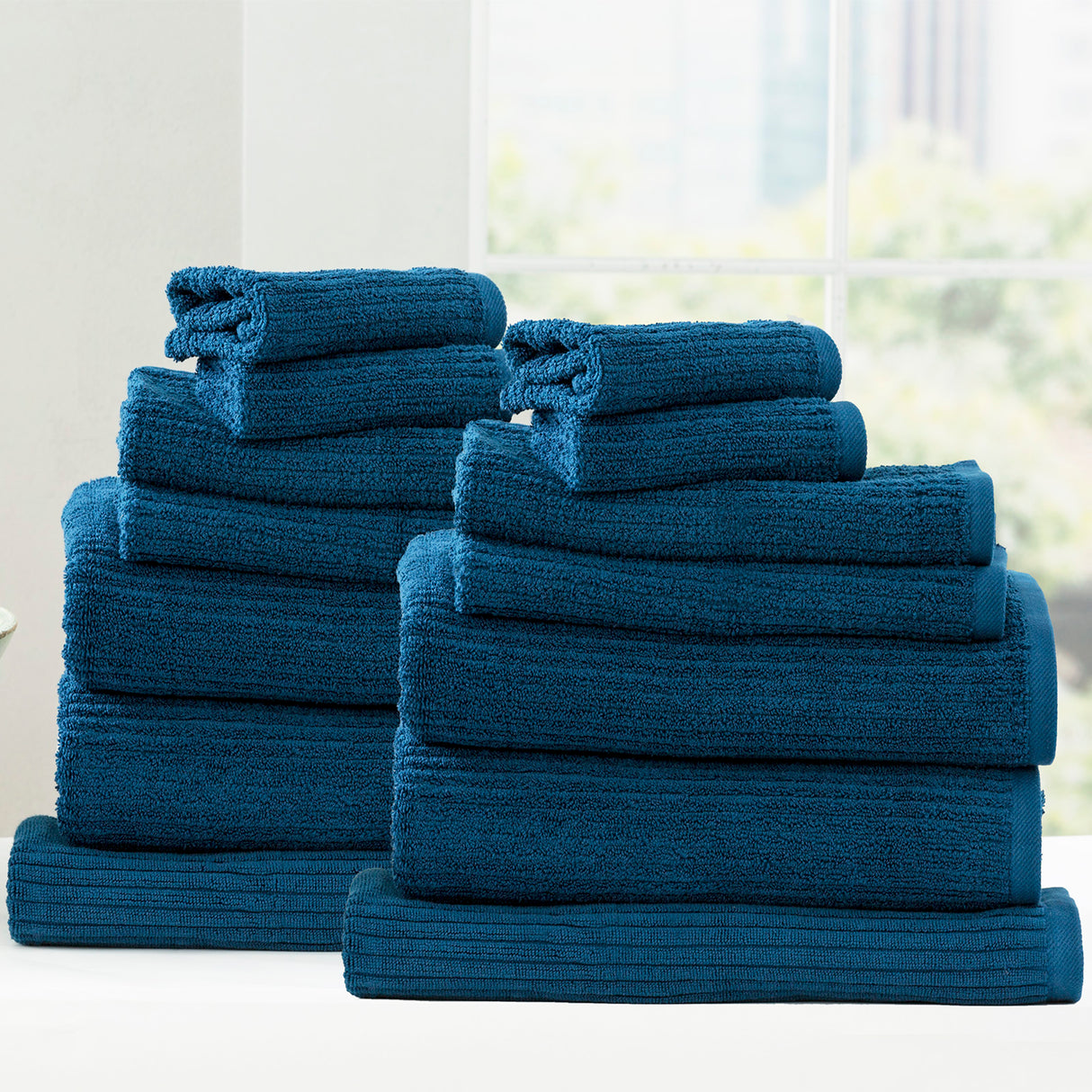 Renee Taylor Cobblestone 650 GSM Cotton Ribbed Towel Packs 14 Piece Ink