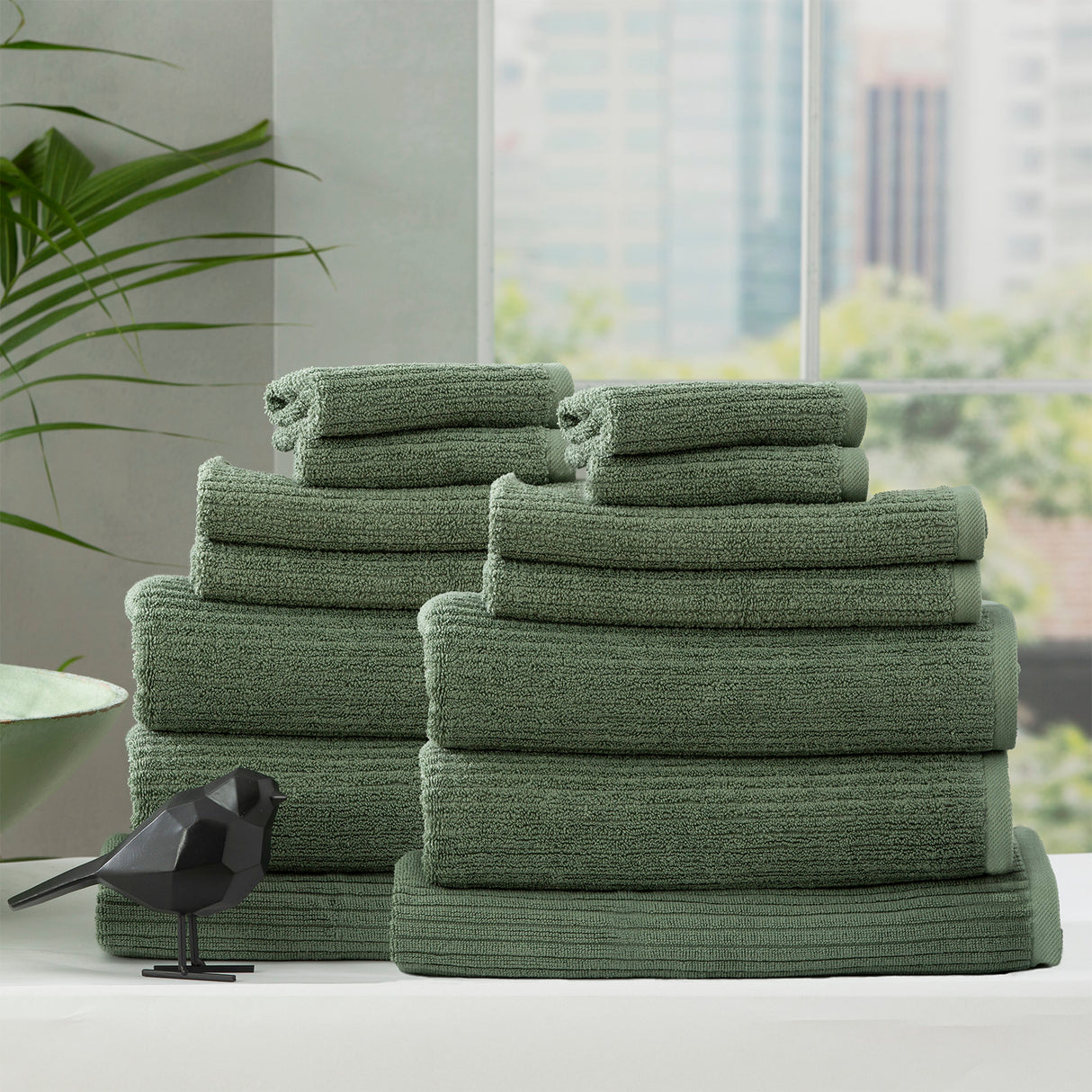 Renee Taylor Cobblestone 650 GSM Cotton Ribbed Towel Packs 14 Piece Sage