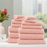 Renee Taylor Cobblestone 650 GSM Cotton Ribbed Towel Packs 14 Piece Blush