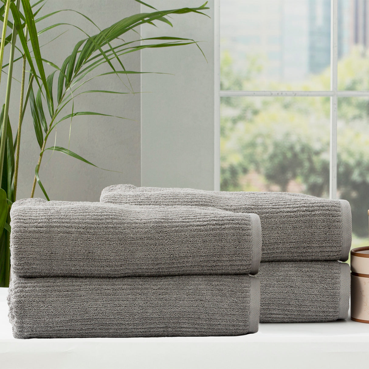 Cobblestone 650 GSM Cotton Ribbed Towel Packs 4 Pack Bath Sheet Granite