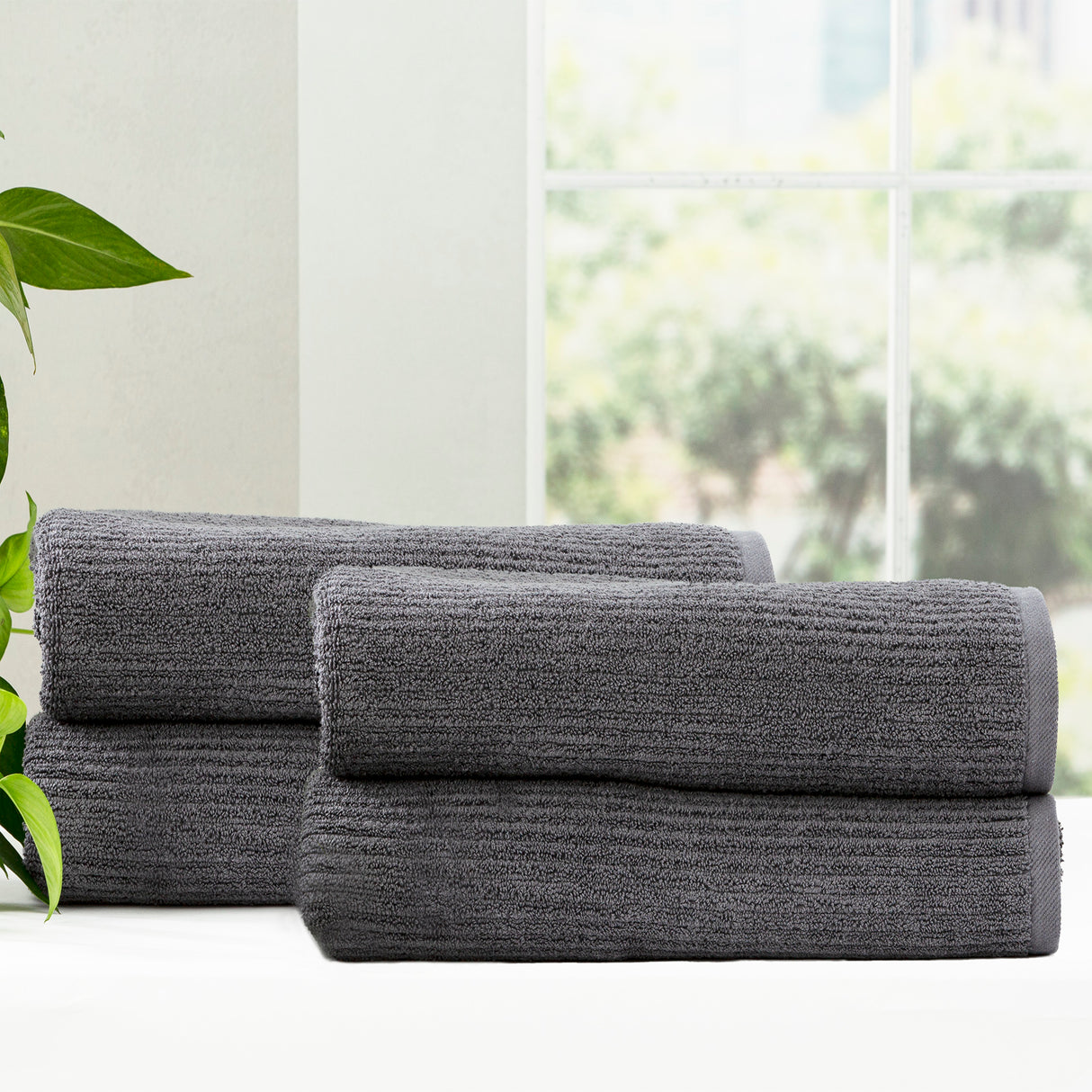Cobblestone 650 GSM Cotton Ribbed Towel Packs 4 Pack Bath Sheet Platinum