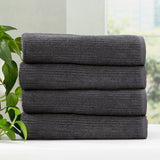 Cobblestone 650 GSM Cotton Ribbed Towel Packs 4 Piece Bath Towel Platinum