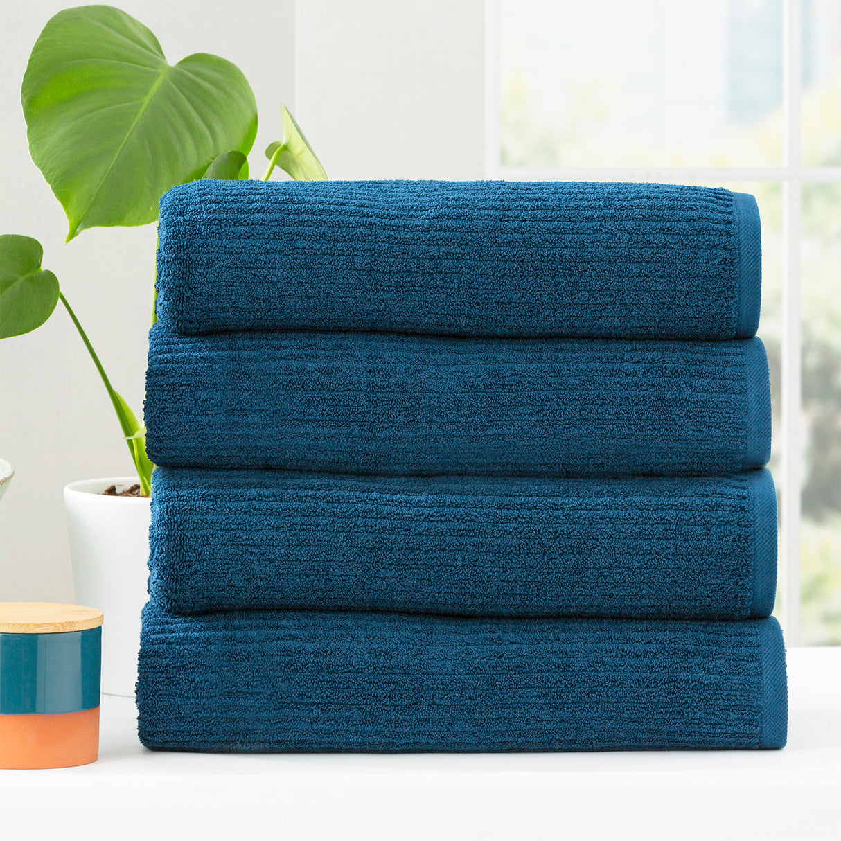 Cobblestone 650 GSM Cotton Ribbed Towel Packs 4 Piece Bath Towel Ink
