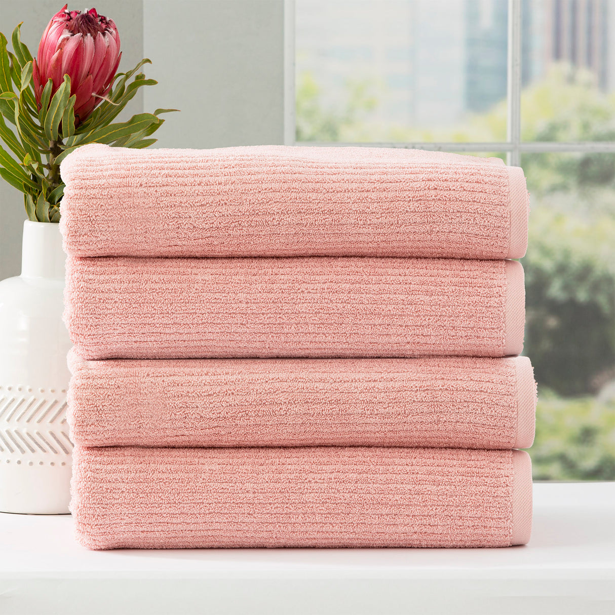 Cobblestone 650 GSM Cotton Ribbed Towel Packs 4 Piece Bath Towel Blush