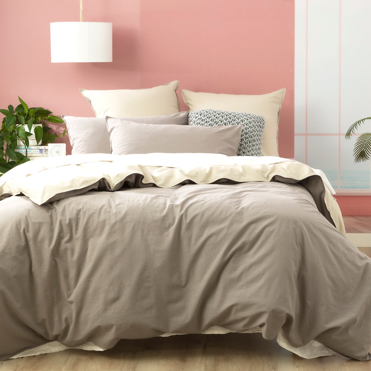 Vintage stone washed reversible Quilt / Duvet cover set Super King Charcoal