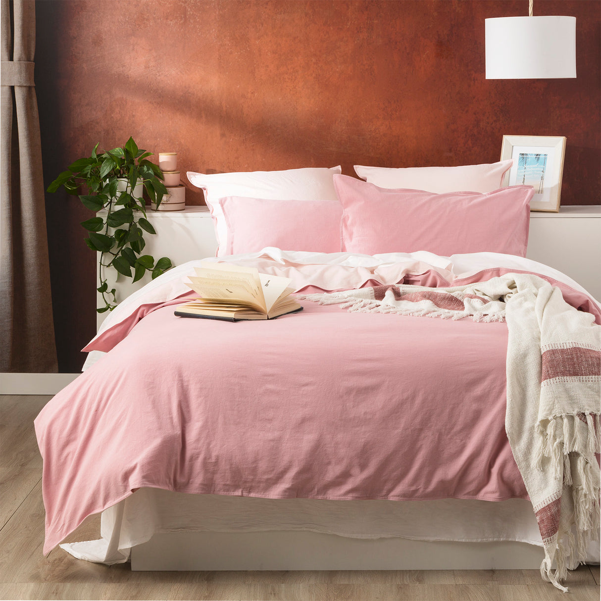 Essentials Vintage stone washed reversible Quilt / Duvet cover set Queen Rose