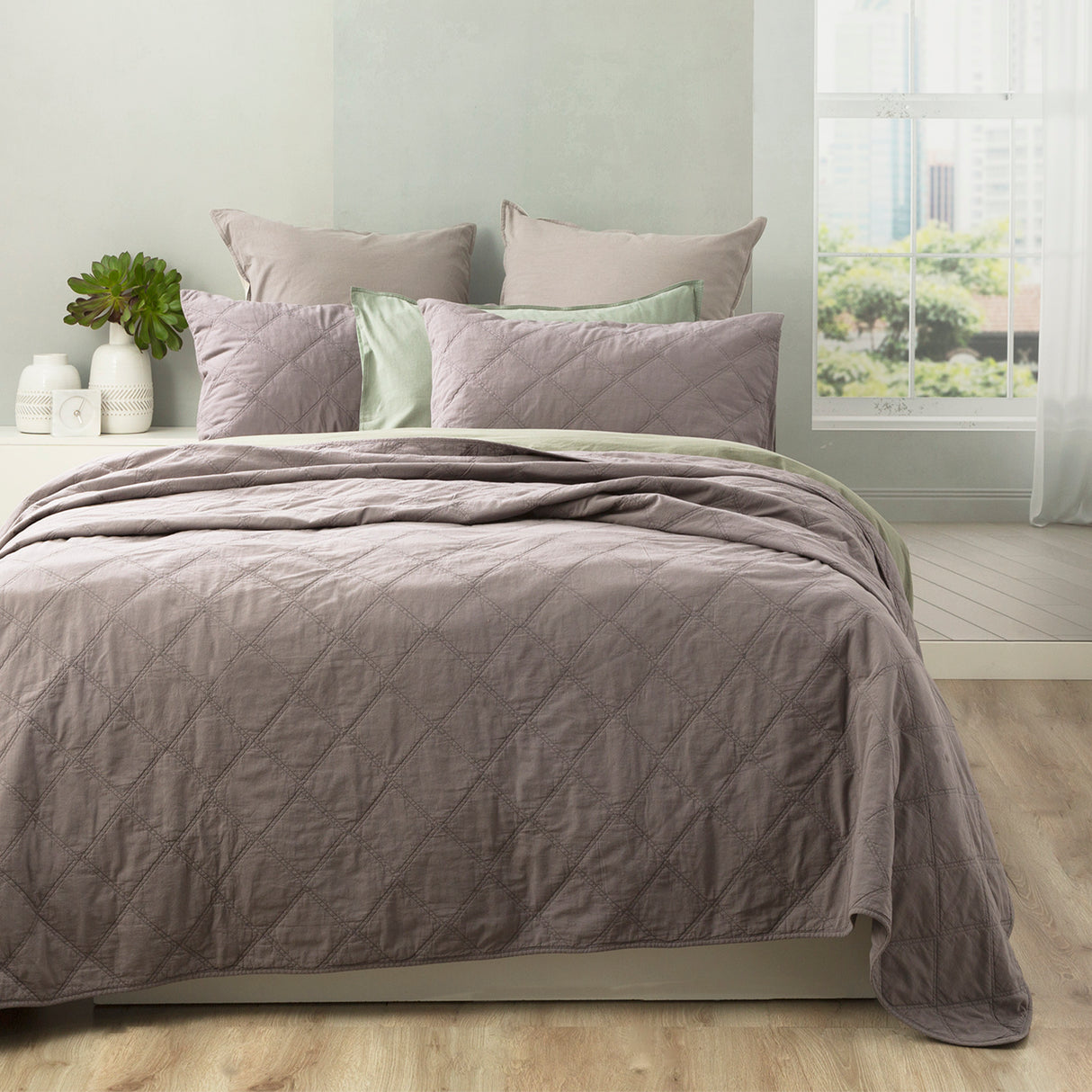 Attwood Vintage Stone Washed Cotton Quilted Coverlet set Super King Charcoal