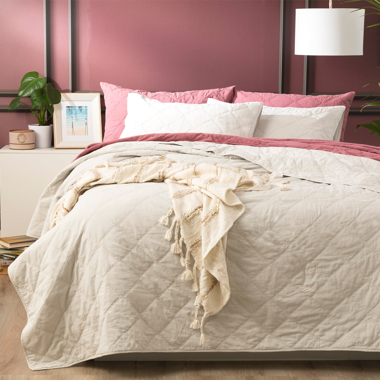 Attwood Vintage Stone Washed Cotton Quilted Coverlet set Super King Dove