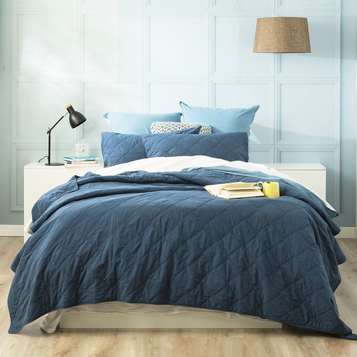 Attwood Vintage Stone Washed Cotton Quilted Coverlet set Super King Ink