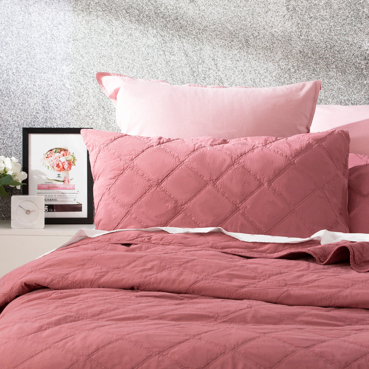 Attwood Vintage Stone Washed Cotton Quilted Coverlet set Super King Rose