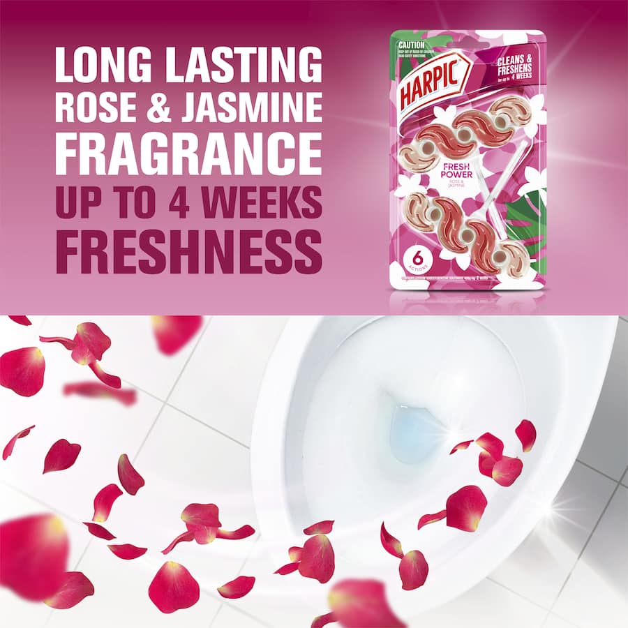 Harpic Toilet Cleaner Flush Fresh Power Rose & Jasmine 2 pack 100g