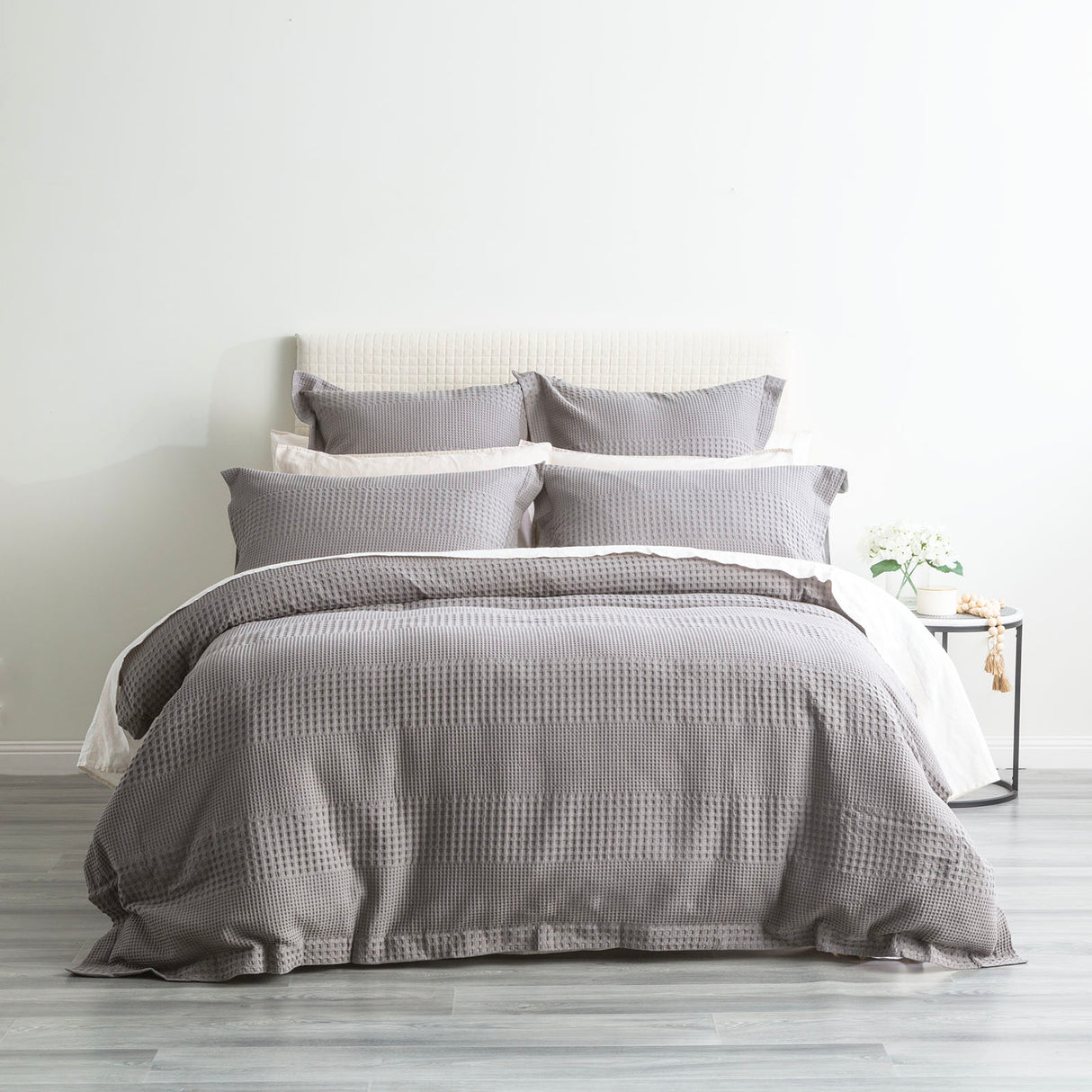 Elegance Waffle Cotton Jacquard Quilt / Duvet Cover set Super King Fossil