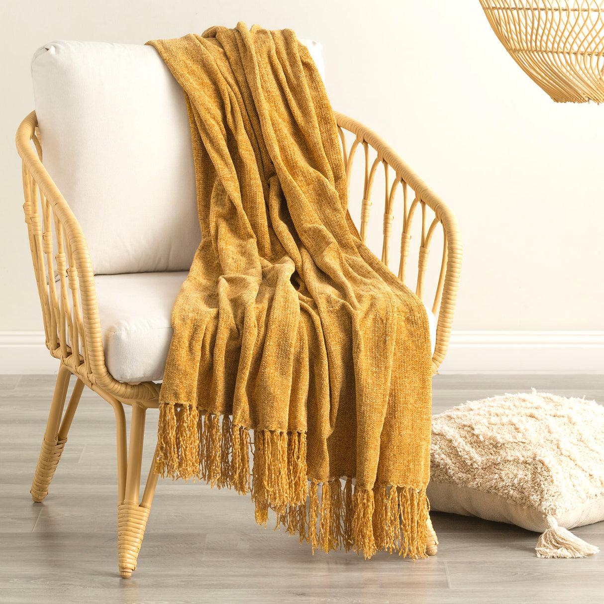 Renee Taylor Newland Polyester Chenille Throw 130 x 170cms Turmeric