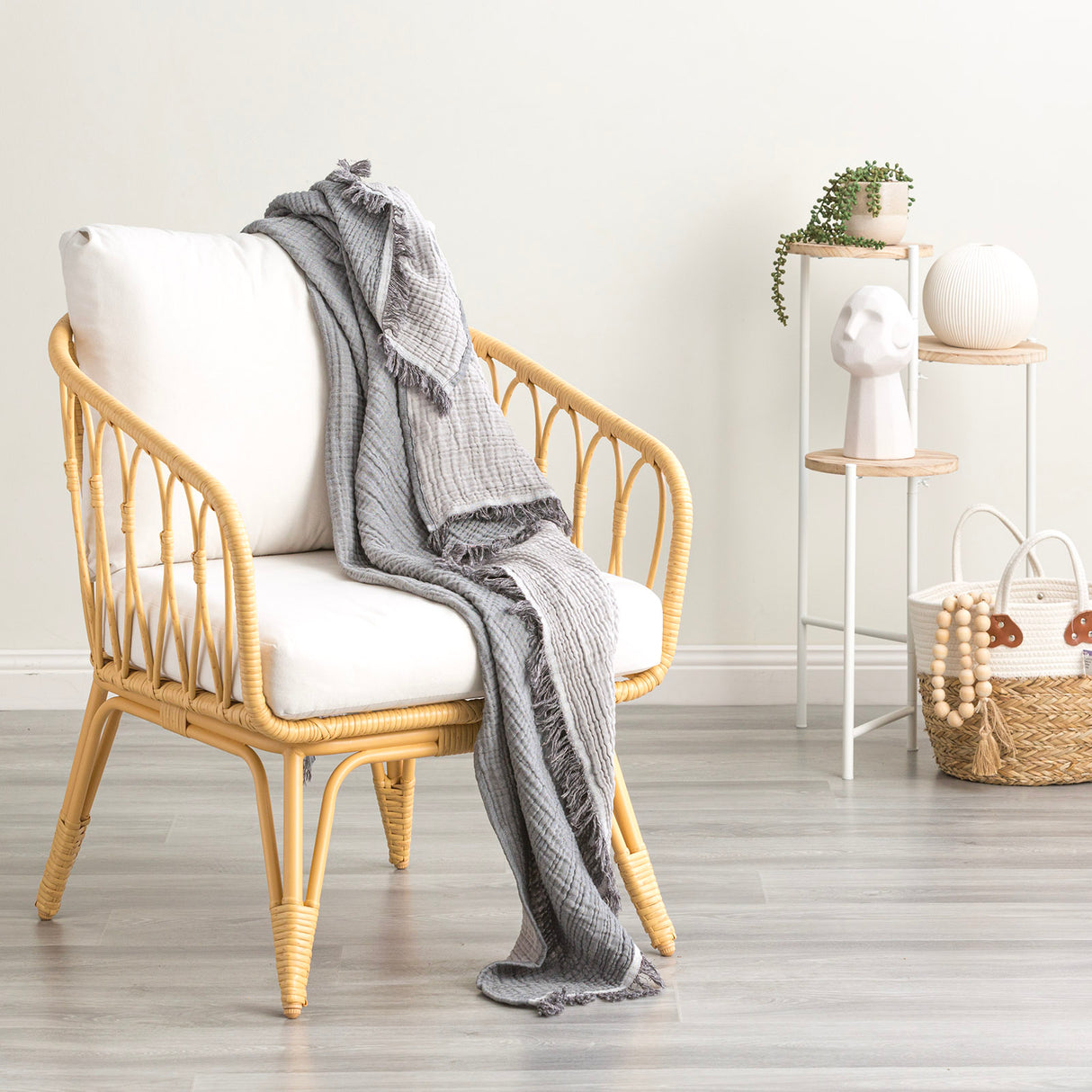 Dreamy Vintage Washed Yarn Dyed Textured Cotton Throw 130 x 200cms Onyx