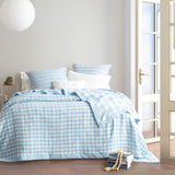 Gingham Washed Cotton Revesible Textured Blanket Queen/King French Blue