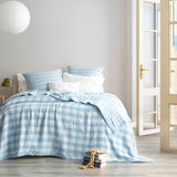 Gingham Washed Cotton Revesible Textured Blanket Queen/King French Blue