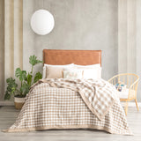 Gingham Washed Cotton Yarn Dyed Revesible Textured Blanket Single/Double Tan