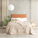 Gingham Washed Cotton Yarn Dyed Revesible Textured Blanket Single/Double Tan