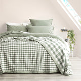 Gingham Washed Cotton Yarn Dyed Revesible Textured Blanket Queen/King Emerald