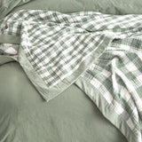 Gingham Washed Cotton Yarn Dyed Revesible Textured Blanket Queen/King Emerald