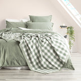 Gingham Washed Cotton Yarn Dyed Revesible Textured Blanket Queen/King Emerald