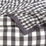 Gingham Washed Cotton Yarn Dyed Revesible Textured Blanket Queen/King Ash