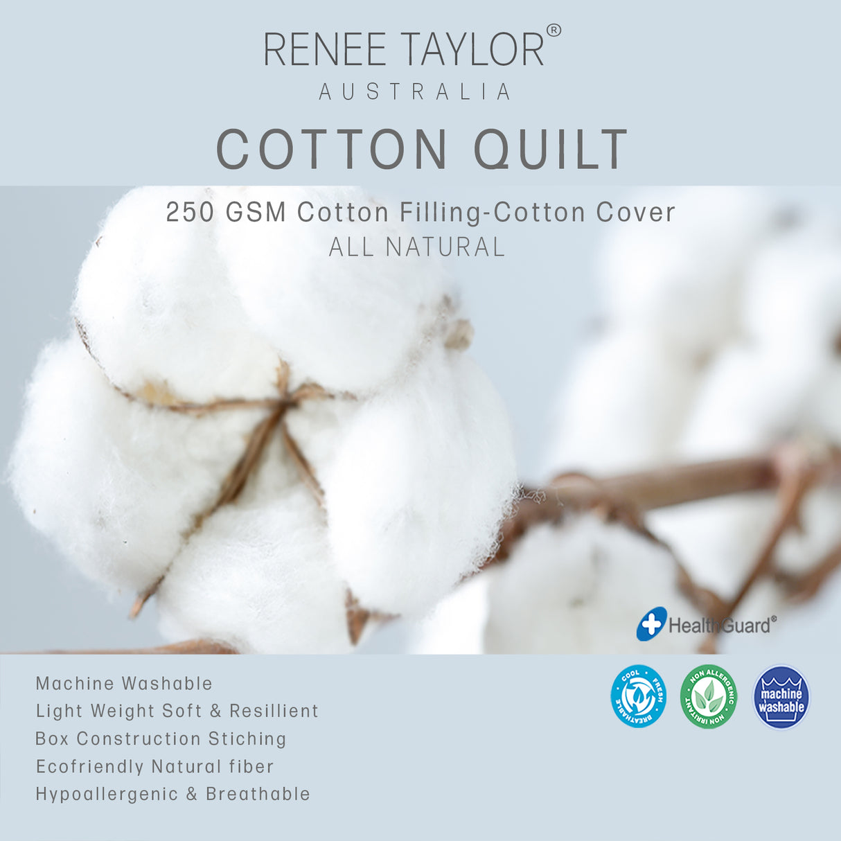 Renee Taylor Premium Light Weight All Cotton Quilt / Duvet King Single