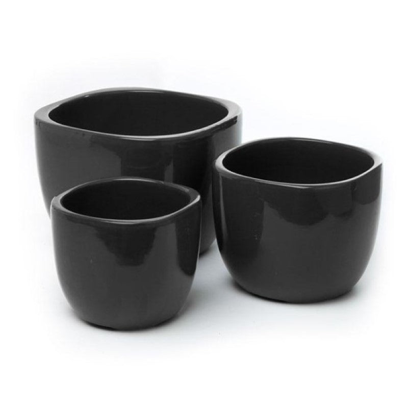 Vase / Planter - Ceramic Monaco Square Round Set 3 Black