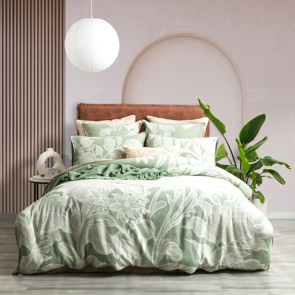 Renee Taylor Bentley Cotton Jacquard Quilt / Duvet cover set King Sage Green