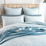 Renee Taylor Jervis Checks Jacquard Quilt / Duvet Cover Set King French Blue