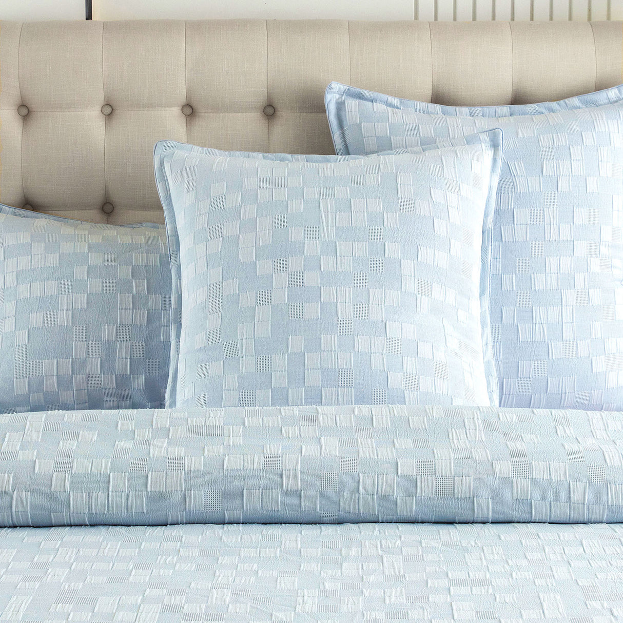 Jervis Checks Jacquard Quilt / Duvet Cover Set Super King French Blue