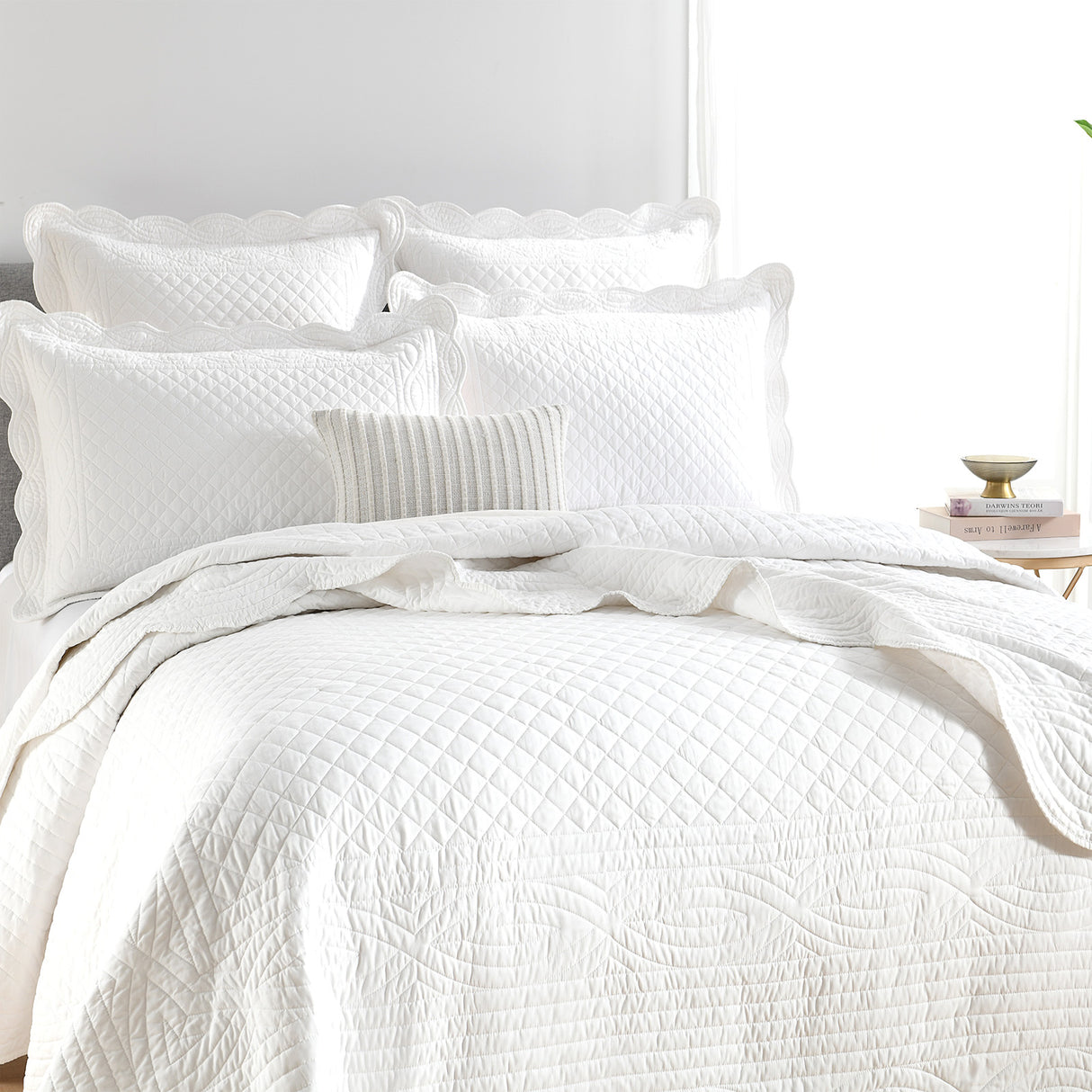 Renee Taylor Scallop Jacquard Coverlet Set Single/Double Pearl