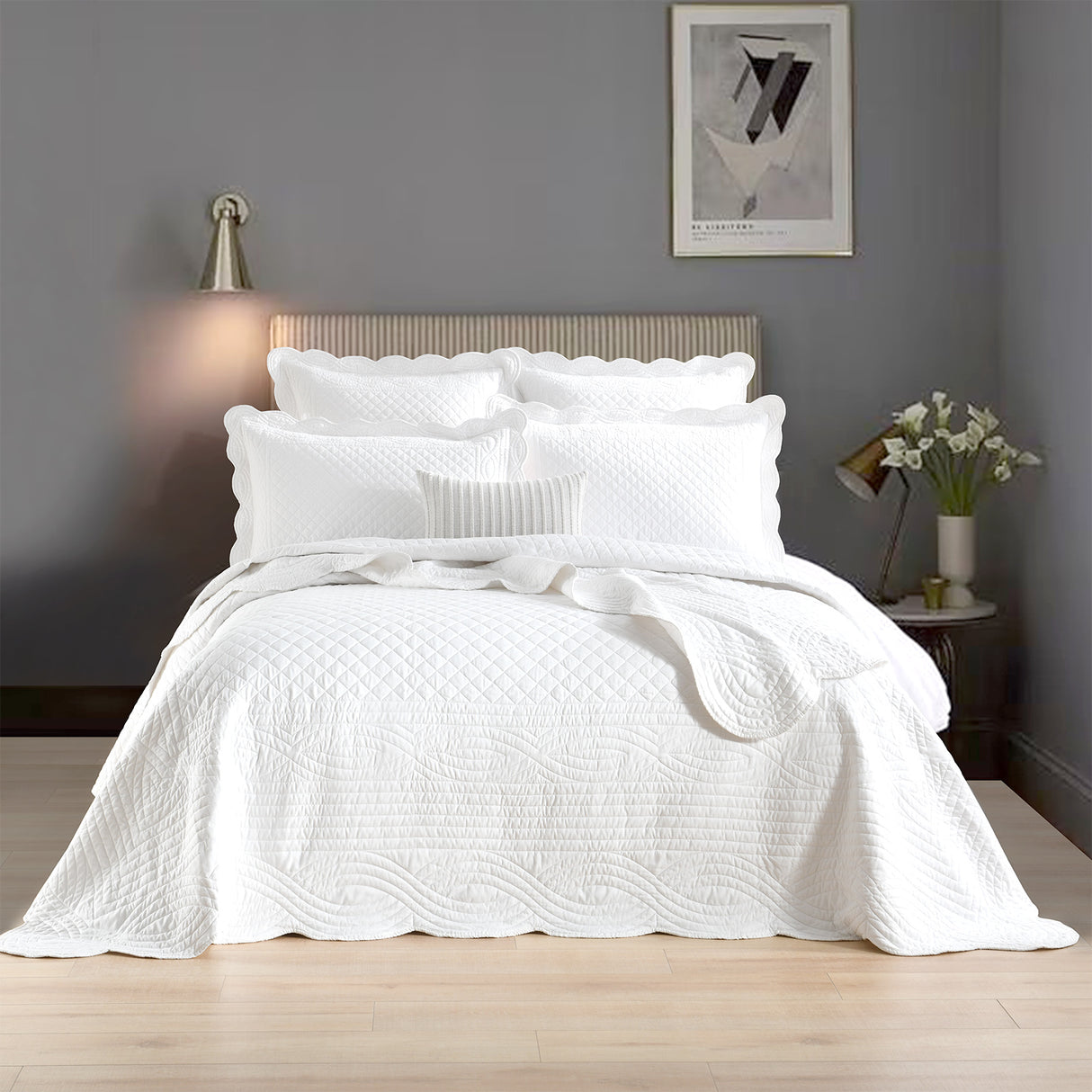 Renee Taylor Scallop Jacquard Coverlet Set Single/Double Pearl