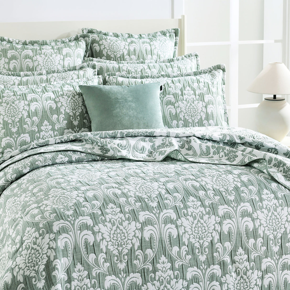 Renee Taylor Tahlia Jacquard Coverlet Set Queen/King Jade