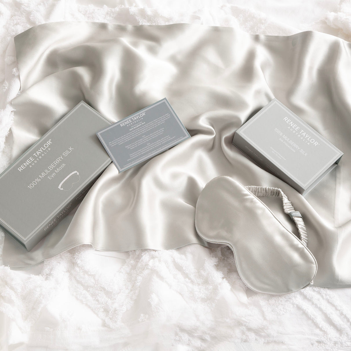 Renee Taylor 100% Mulberry Silk Eye Mask Silver
