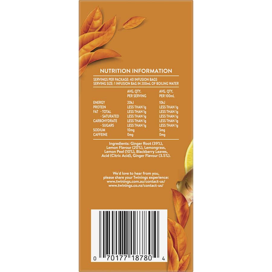 Twinings Tea Herbal Tea Lemon & Ginger 60g Bags 40pack