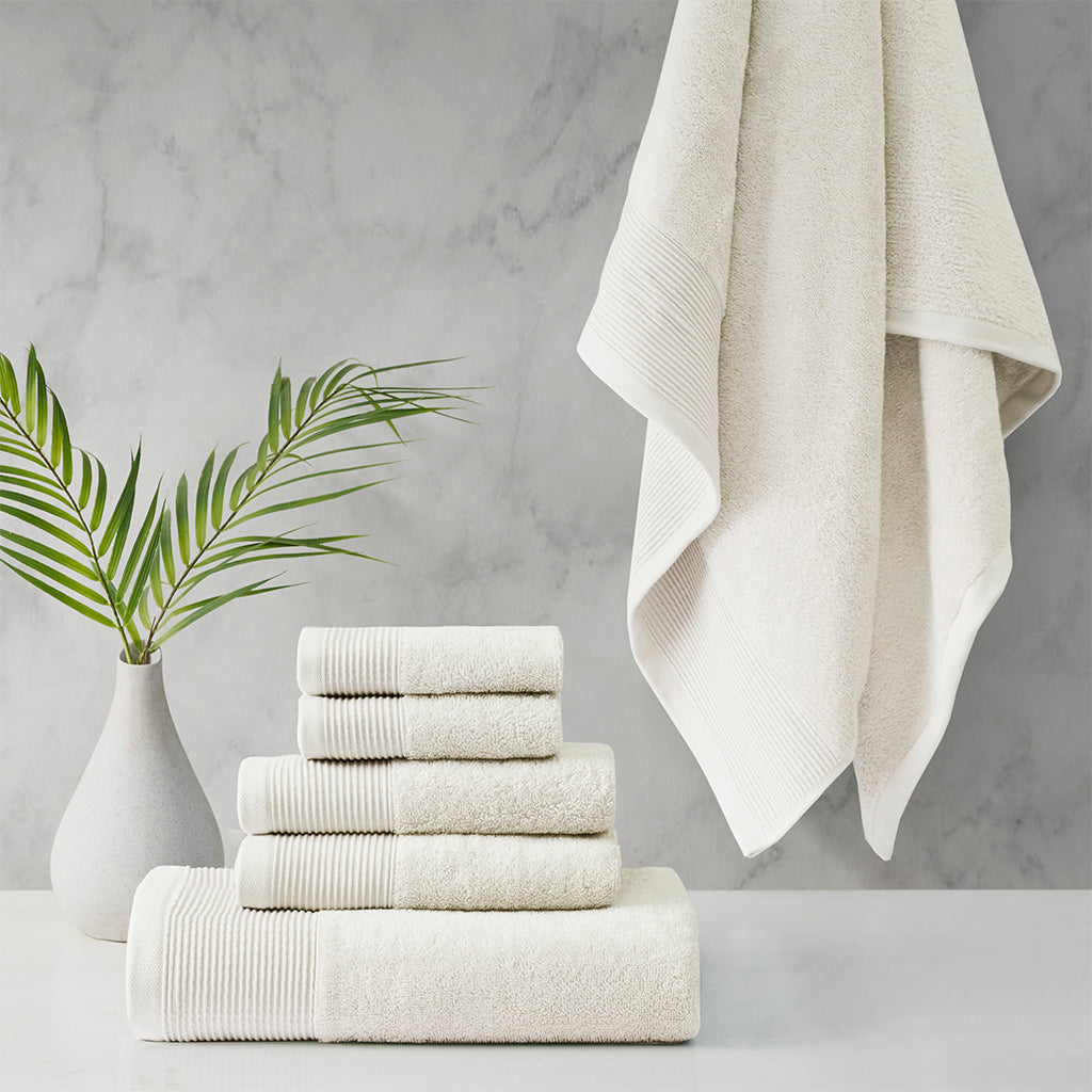 Cloud Linen Retreat Cotton Tencel Antimicrobial 6 Piece Towel Set Ivory