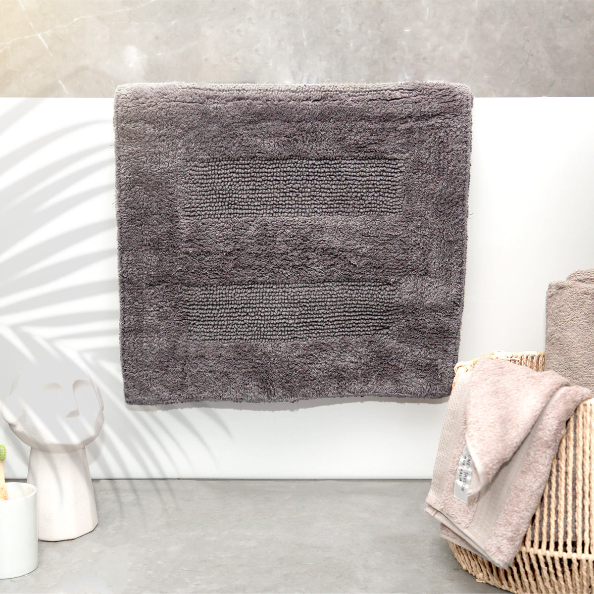Renee Taylor Retreat Cotton Reversible Bath Mat 50 x 80cms Nickel