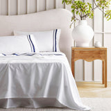 Renee Taylor Cloud 1000 TC Egyptian Cotton Sheet Set Deep Queen White Navy