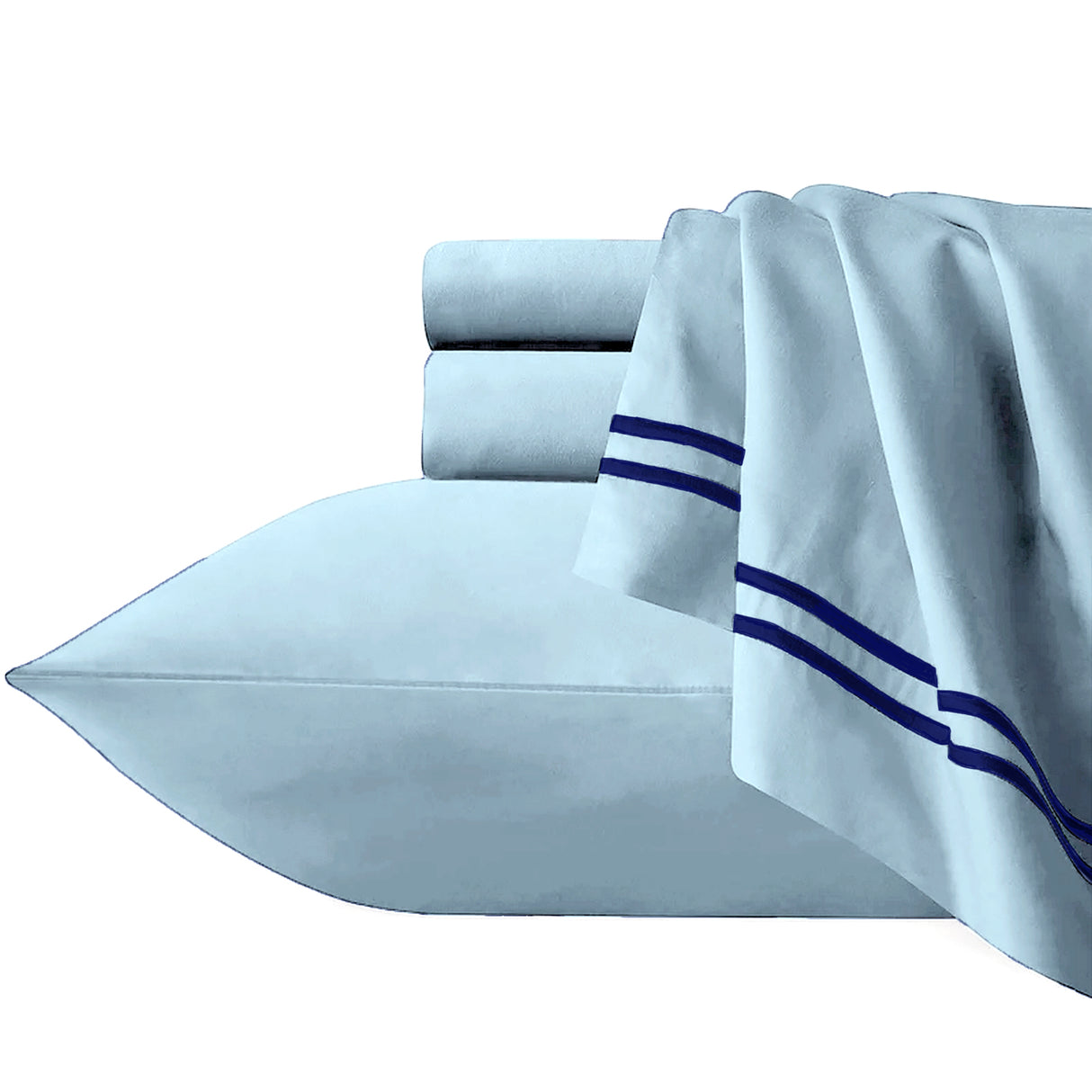Strada Embroidered 1000 TC Egyptian Cotton Quilt / Duvet Cover Set King Sky Navy